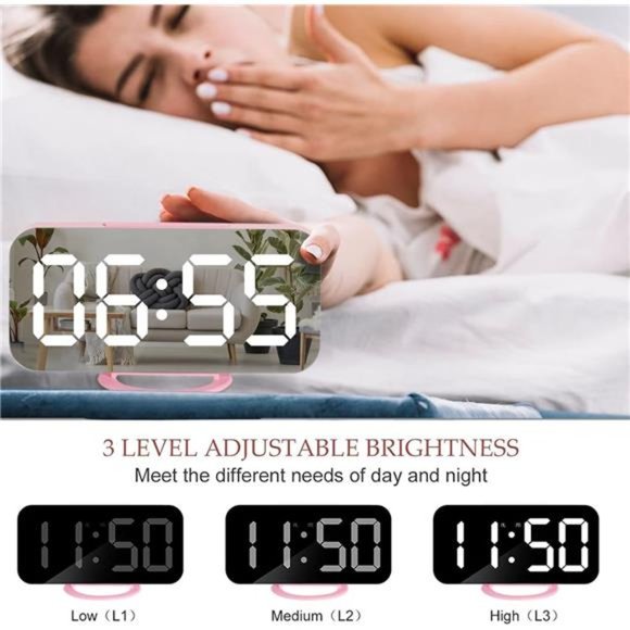 Digital Alarm Clock,Large LED Mirror Display,2USB Charging Ports,Auto Brightness - Picture 5 of 5